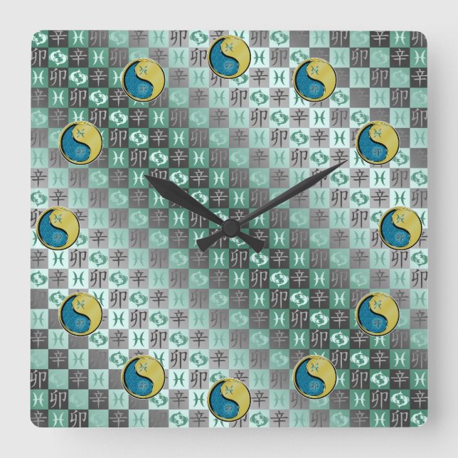 Pisces & Metal Rabbit Square Wall Clock (Front)