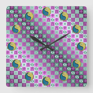 Pisces & Metal Rooster Square Wall Clock
