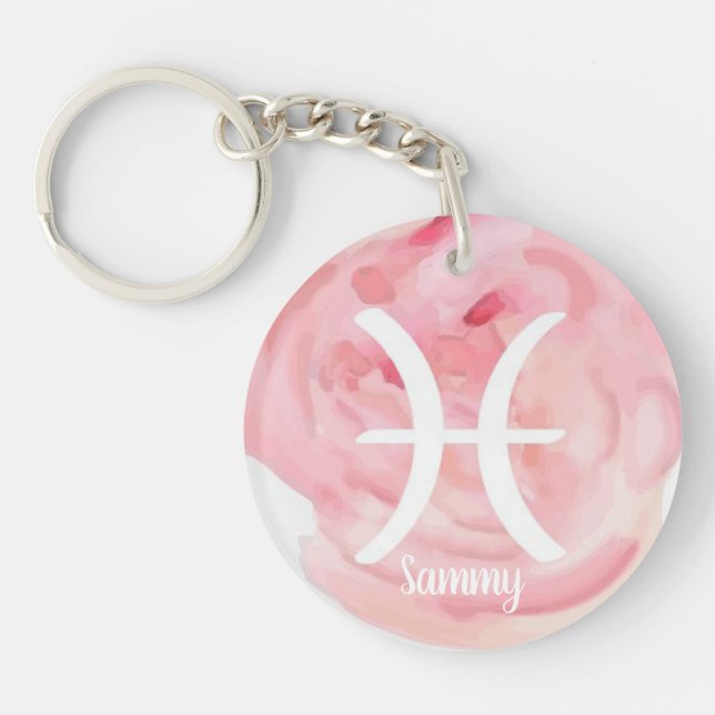 Pisces Personalised Watercolor Zodiac Sign Key Ring (Front)