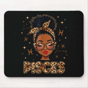 Pisces queen black women afro girl zodiac birthday mouse pad