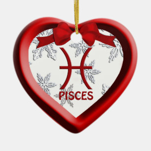 Pisces Red Heart Snowflake Christmas Ornament