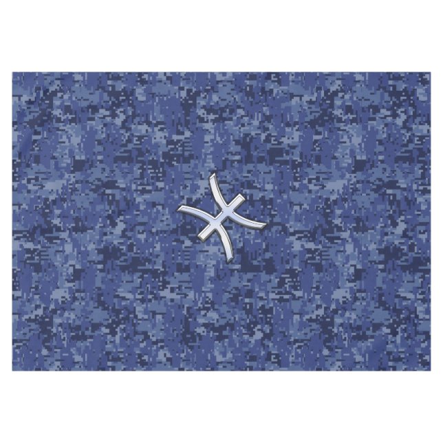 Pisces Sign Navy Blue Digital Camouflage Tablecloth (Front (Horizontal))