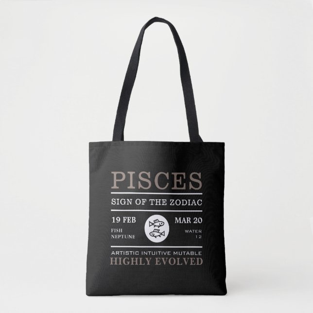 Pisces Sign of the Zodiac, Astrological Tote Bag (Front)
