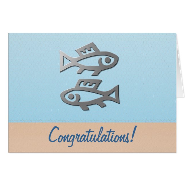 Pisces Silver Fish Birthday Congratulations (Front Horizontal)