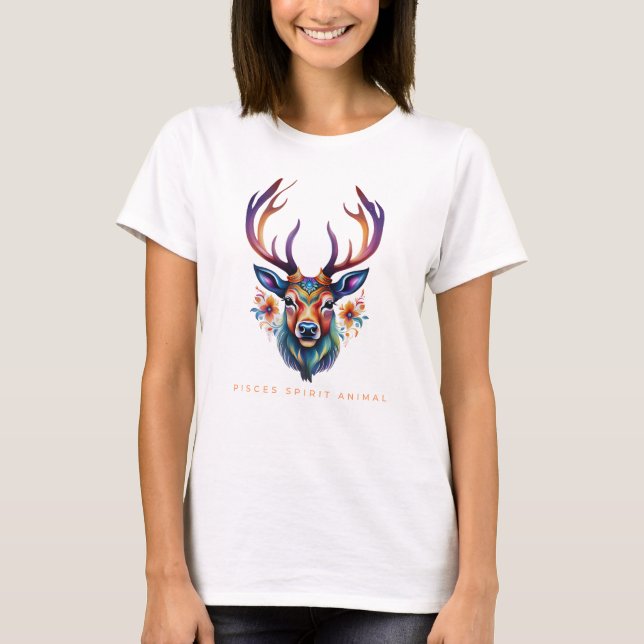 Pisces Spirit Animal Deer Face Alebrije T-Shirt (Front)