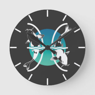 Pisces Symbol - Astrological Zodiac Sign Round Clock