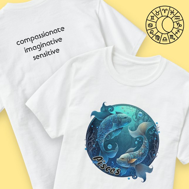 Pisces Teal and Black Watercolor Zodiac T-Shirt (Creator Uploaded)