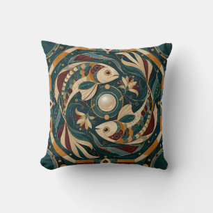 Pisces Teal Burgundy Geometric Mosaic Cushion