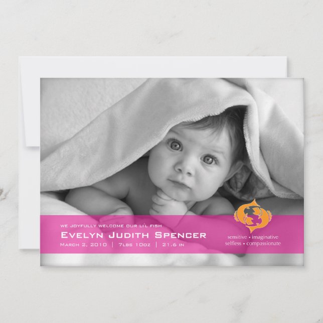 Pisces the Fish Photo Birth Announcement (Front)