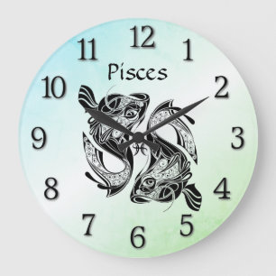 Pisces the Fish Zodiac Clock Green