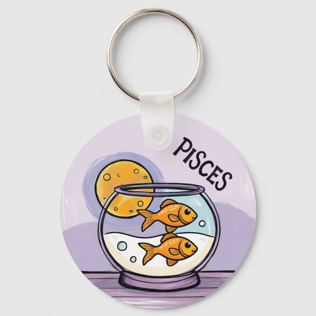 Pisces the fish Zodiac sign celestrial design Key Ring (Front)