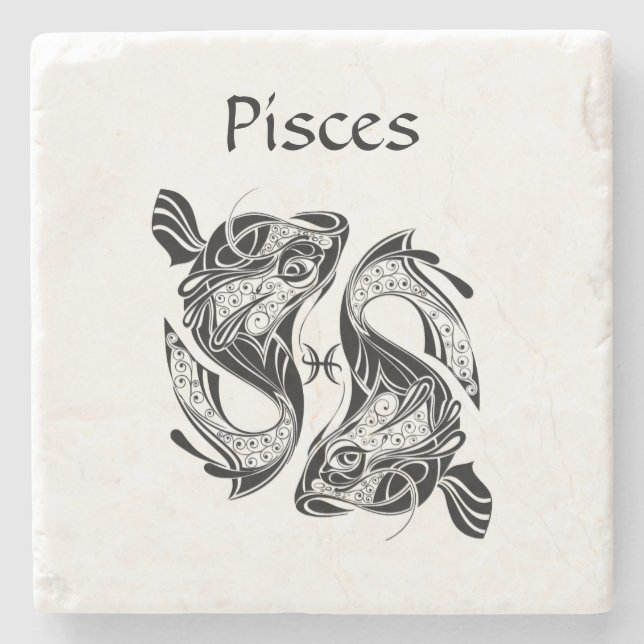 Pisces the Fish Zodiac Symbol and Sign Stone Coaster (Front)