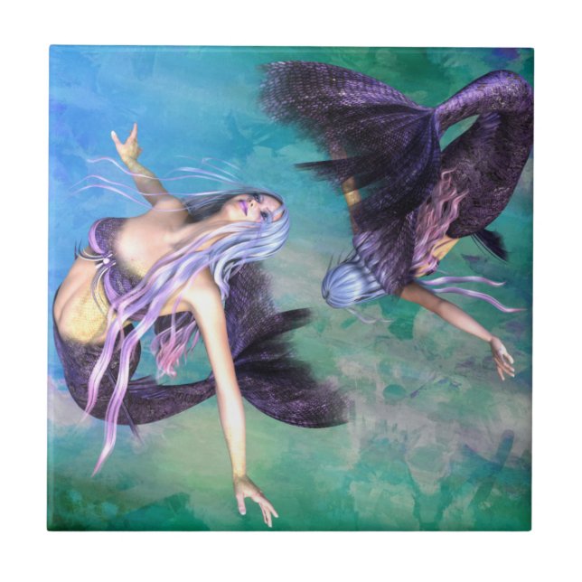 Pisces – Two Mermaids Swimming in a Loop Tile (Front)