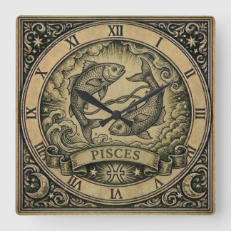 Pisces Vintage Zodiac Wall Clock