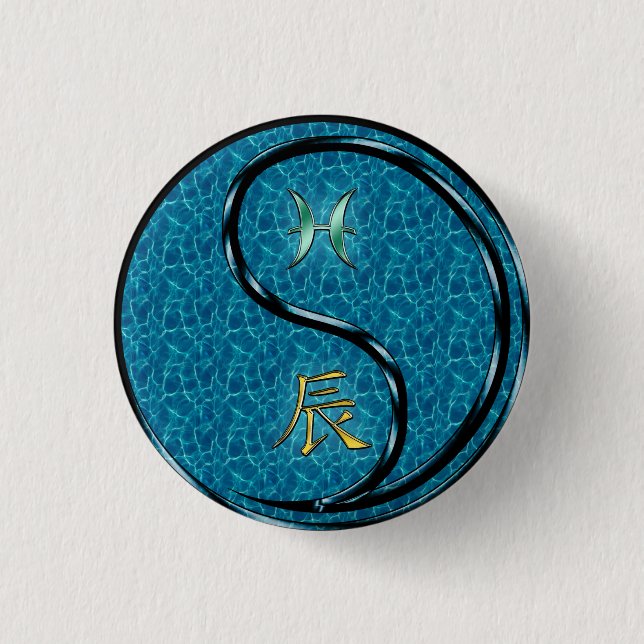 Pisces & Water Dragon 3 Cm Round Badge (Front)