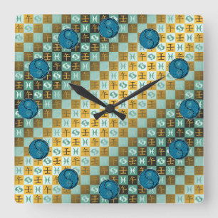 Pisces & Water Horse Square Wall Clock