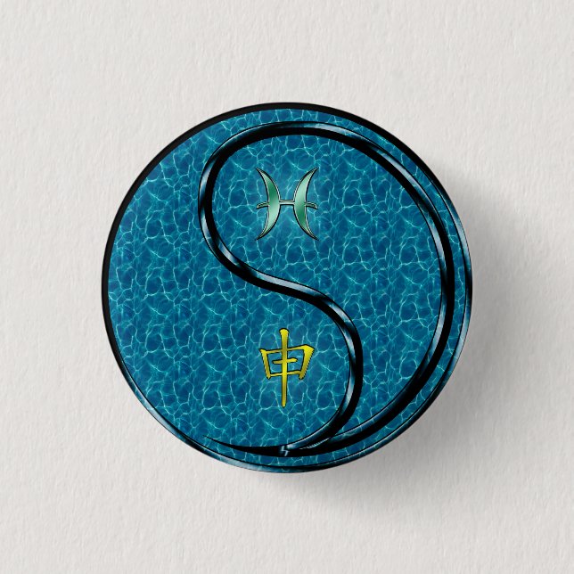 Pisces & Water Monkey 3 Cm Round Badge (Front)