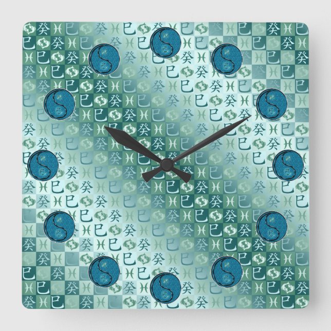 Pisces & Water Snake Square Wall Clock (Front)