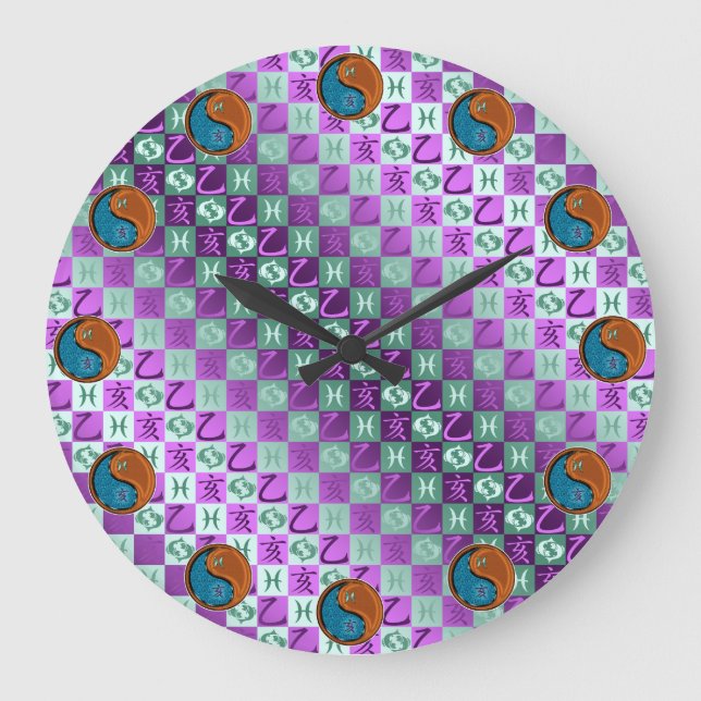 Pisces & Wood Boar Large Clock (Front)
