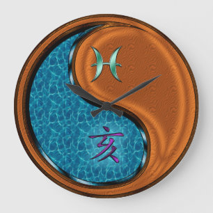 Pisces & Wood Boar Large Clock