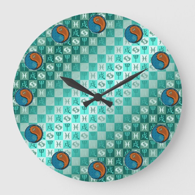 Pisces & Wood Dog Large Clock (Front)
