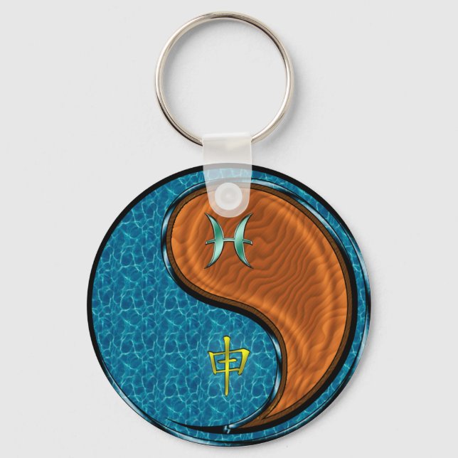 Pisces & Wood Monkey Key Ring (Front)