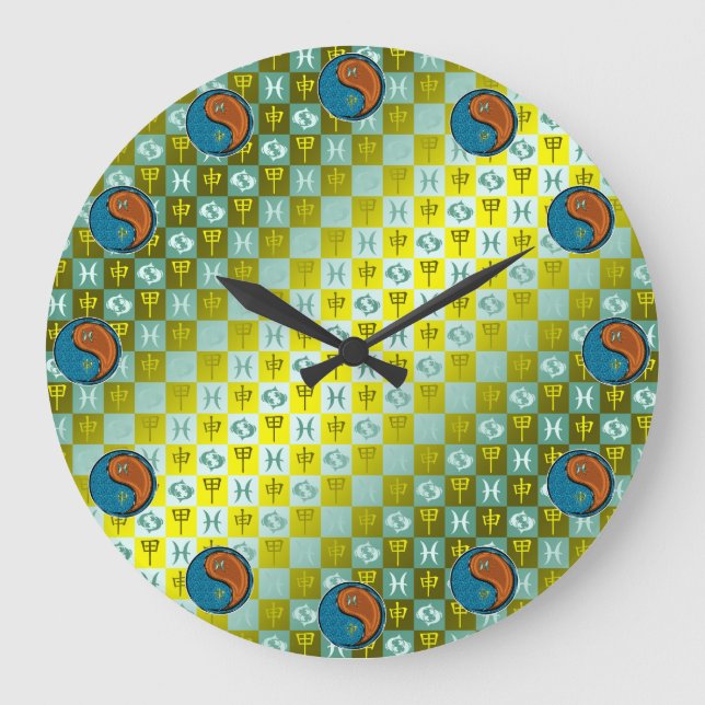 Pisces & Wood Monkey Large Clock (Front)