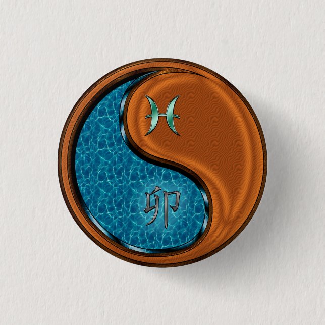 Pisces & Wood Rabbit 3 Cm Round Badge (Front)
