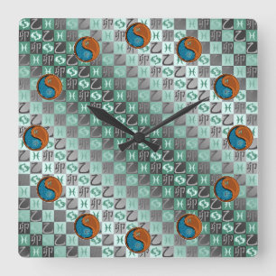 Pisces & Wood Rabbit Square Wall Clock