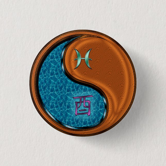 Pisces & Wood Rooster 3 Cm Round Badge (Front)