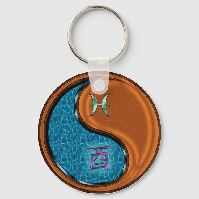 Pisces & Wood Rooster Key Ring (Front)