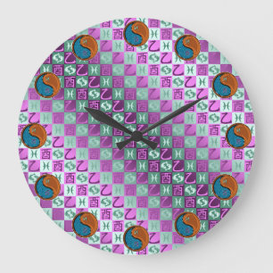 Pisces & Wood Rooster Large Clock