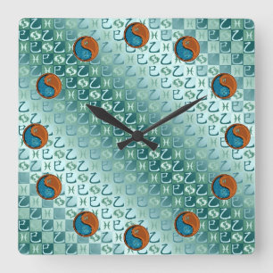 Pisces & Wood Snake Square Wall Clock