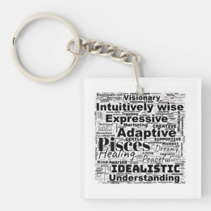 Pisces Word Cloud Zodiac Inspiration T-Shirt Key Ring