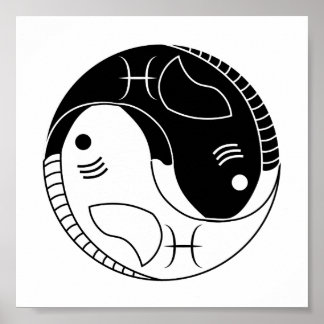 pisces yin yang fish astrology zodiac symbol poster