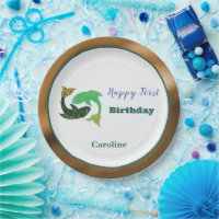 Pisces Zodiac 1st Birthday Gold & Green Artistic