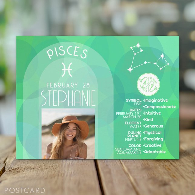 Pisces Zodiac Astrology Photo Custom Birthdate Postcard (Zodiac Sign Postcard)