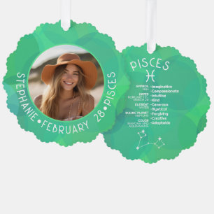 Pisces Zodiac Astrology Photo Custom Birthdate Tree Decoration Card