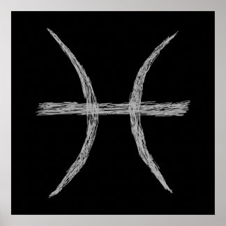 Pisces. Zodiac Astrology Sign. Black. Poster