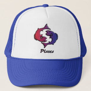 Pisces Zodiac Birth Sign Red Purple astrology art Trucker Hat
