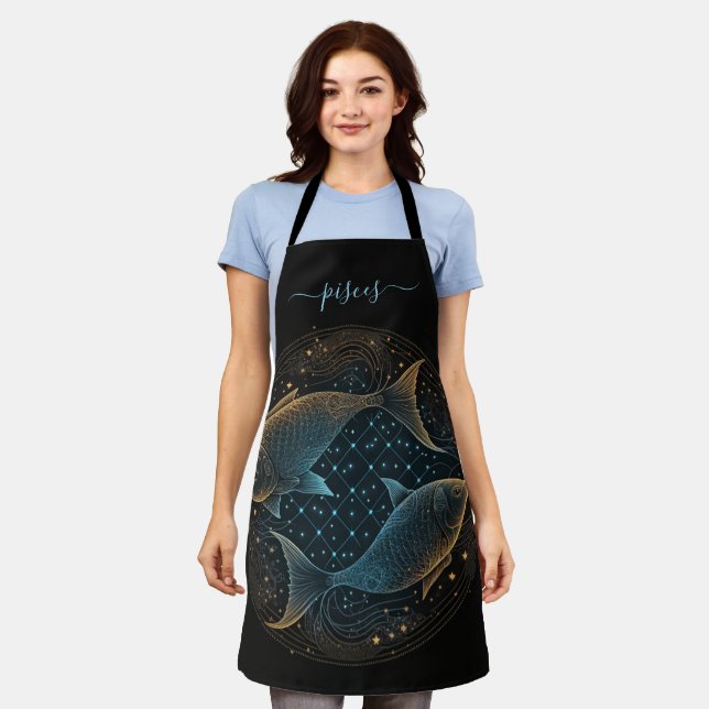 Pisces zodiac black and gold  apron (Worn)