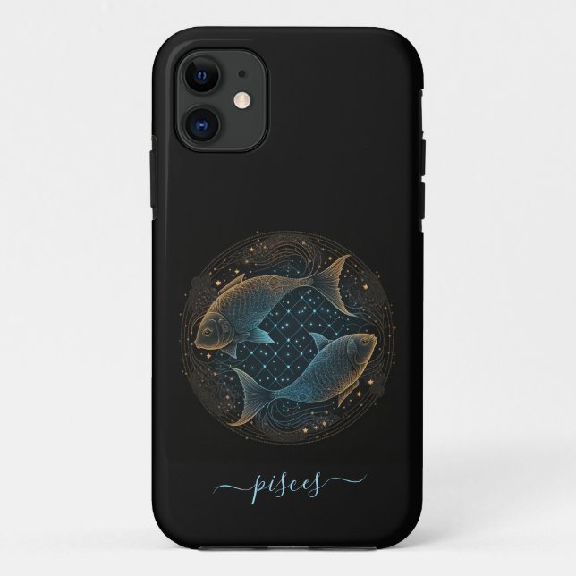 Pisces zodiac black and gold Case-Mate iPhone case (Back)