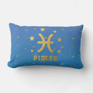 Pisces Zodiac Blue and Gold Lumbar Pillow