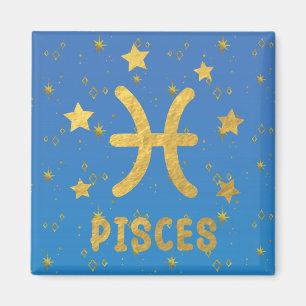 Pisces Zodiac Blue and Gold Magnet