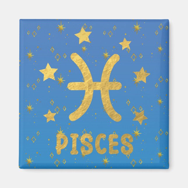 Pisces Zodiac Blue and Gold Magnet (Front)