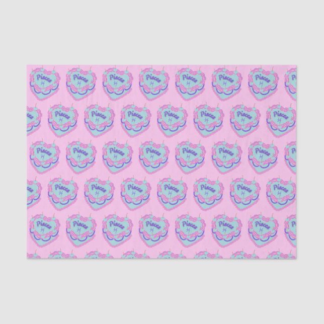 Pisces Zodiac Coquette Heart Birthday Cake Tissue Paper (Front)