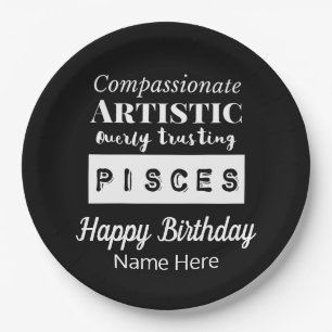 Pisces Zodiac Fun Characteristics Birthday Paper Plate