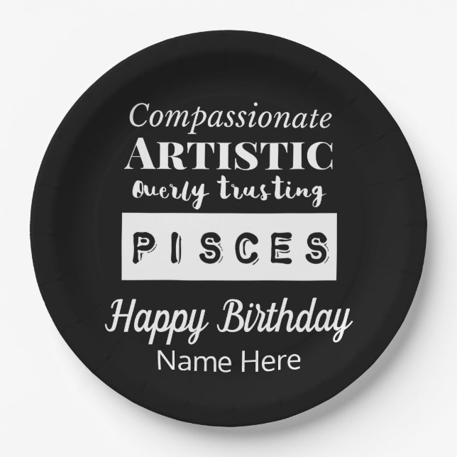 Pisces Zodiac Fun Characteristics Birthday Paper Plate (Front)