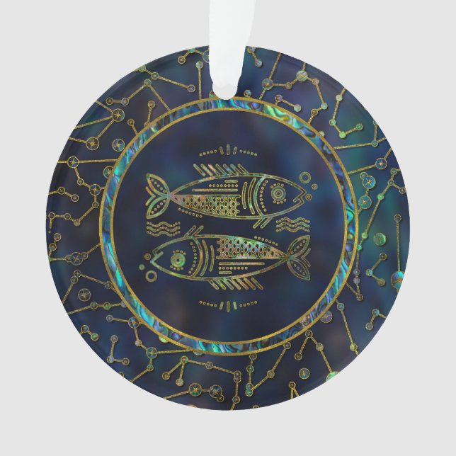 Pisces Zodiac Gold Abalone on Constellation Ornament (Front)