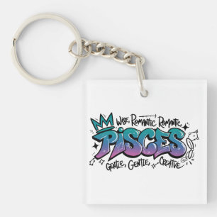Pisces Zodiac Graffiti  Key Ring